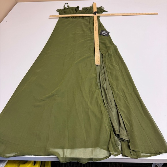 Lulus Dress Womens Medium Green Exemplary Beauty Strappy Ruffle Maxi Slit - Picture 10 of 11